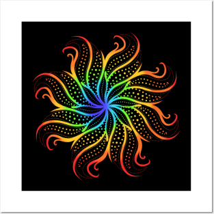 Trippy Rainbow Mandala Posters and Art